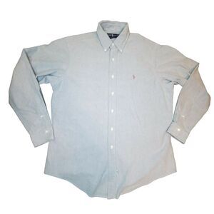 Ralph Lauren Men Button-Down Shirt Gray Size L 100% Cotton Long Sleeve